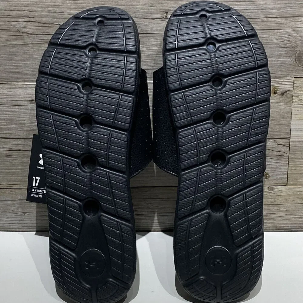 Under Armour UA Mens Ignite 7 Slide Sandal Size 17 Black Adjustable Strap Lounge